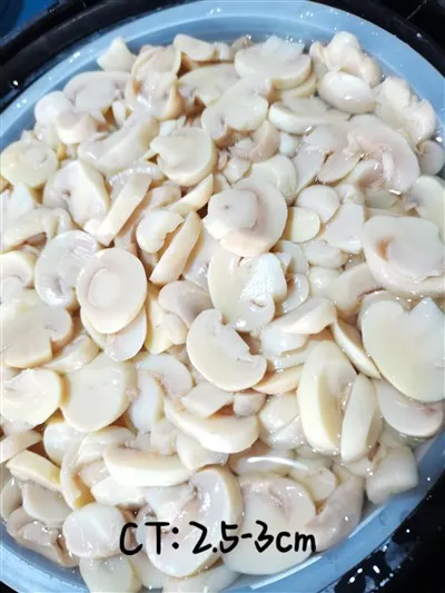 Fresh Cultivated Mushroom in Vinegar in Drums